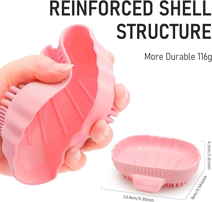 Silicone Soap Dish with Drain 2 Pcs, Anti-Slip Bathroom Bar Soap Holder Dishes Self Draining Waterfall Saver Plate for Shower Sink - Unique Bottom Brush Easy Dry & Clean (Pink + Lavender Grey)
