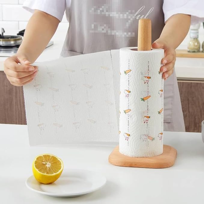 1PC Wooden Roll Paper Holder Stand 12.4inch Toilet Bathroom Tissue Roll Stand Organizer Toilet Paper Holder Free Standing for Home Countertop Kitchen Bathroom Living Room