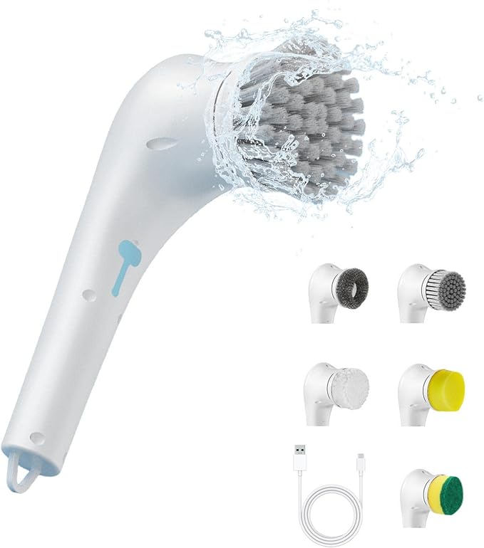 Electric Scrubber, Rechargeable Electric Cleaning Brush with 5 Brush Heads, Electric Scrubber Brush Cleaning Tools, Household Cleaning Brushes for Bathroom Wall Tiles Floor Bathtub Kitchen
