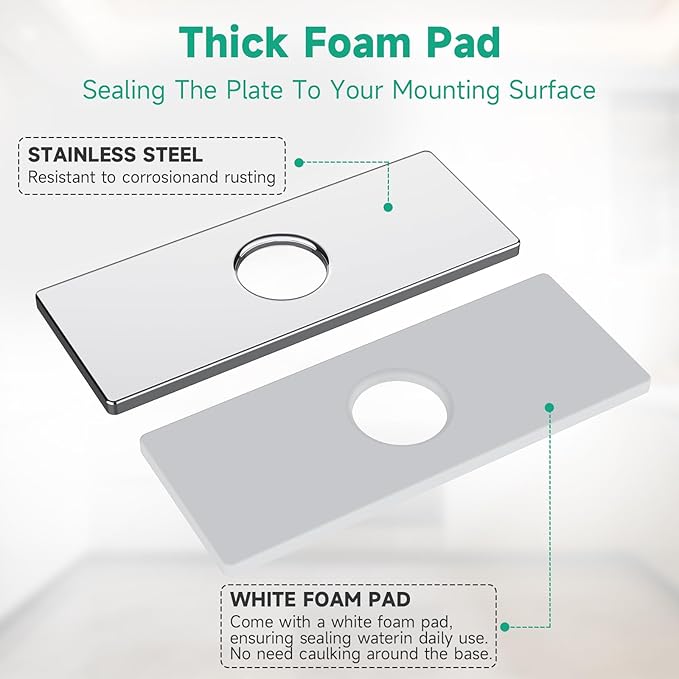 6.3IN Sink Faucet Hole Cover, Deck Plate Escutcheon - Sink Hole Cover, Plumbing Cover Plates, 6.3" Square Escutcheon for Bathroom Faucet 1-3 Hole, Stainless Steel(Chrome)