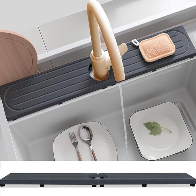 Faucet Mat 19.6 X 3.9 inch Kitchen Bathrooms Sink Faucet Mat Grey Absorbent Stone Diatomite Sink Draining Drying Tray