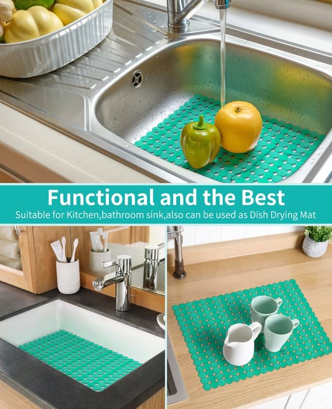 Bligli 2-Pack Kitchen Sink Mat: PVC Adjustable Sink Protector | Sink liner Pad | Dish Drying Mats, Easy to Clean & DIY Cut | 15.7 x 11.8 inch (Green)