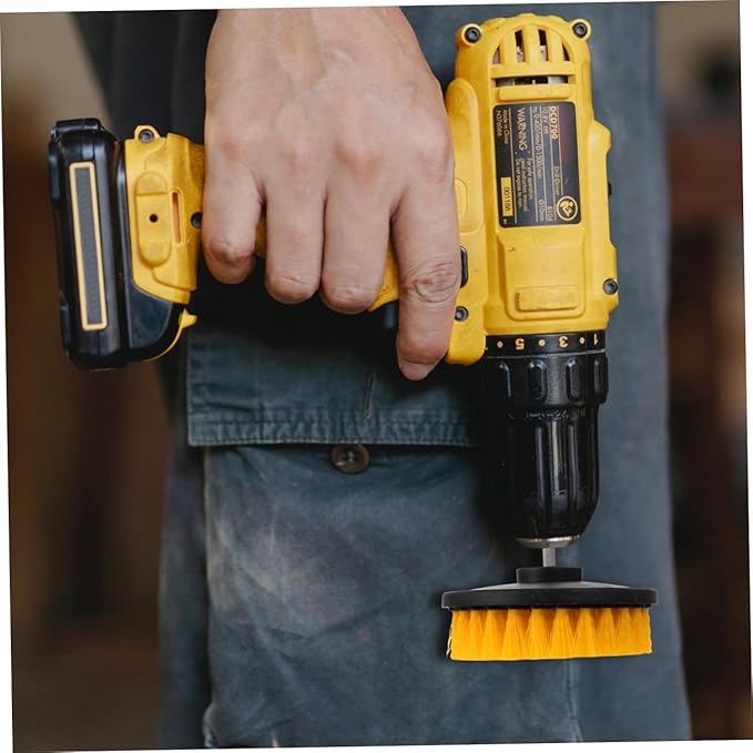 Electric Drill Brush Replacement Heads 5-Inch Round Yellow Scrub Brush Set for Home Cleaning Tools, Sturdy Drill Attachment for Kitchen and Floor Surfaces, Portable Household