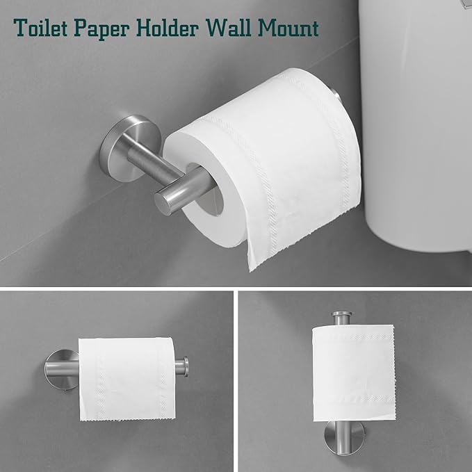 5Pcs Bathroom Hardware Set, Towel Racks for Bathroom Wall Mount, Stainless Steel Towel Bar Set with Toilet Paper Holder Hand Towel Holder Robe Hook Accessory Kit, Brushed Nickel