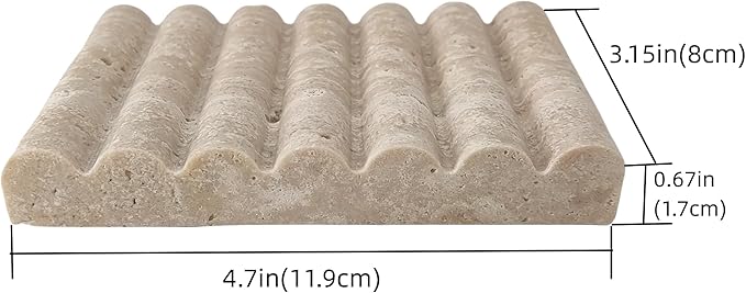Travertine Soap Dish, Marble Self Draining Soap Holder, Sponge Holder for Bathroom, Sink, Kitchen, Jewelry Ring Dish (Beige)