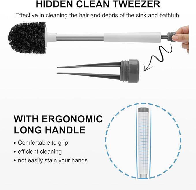 SetSail Grout Cleaner Brush with Long Handle & Toilet Brush and Holder, V-Shaped Floor Scrub Brush Swivel Grout Brush Stiff Bristle Floor Grout Scrubber for Bathroom