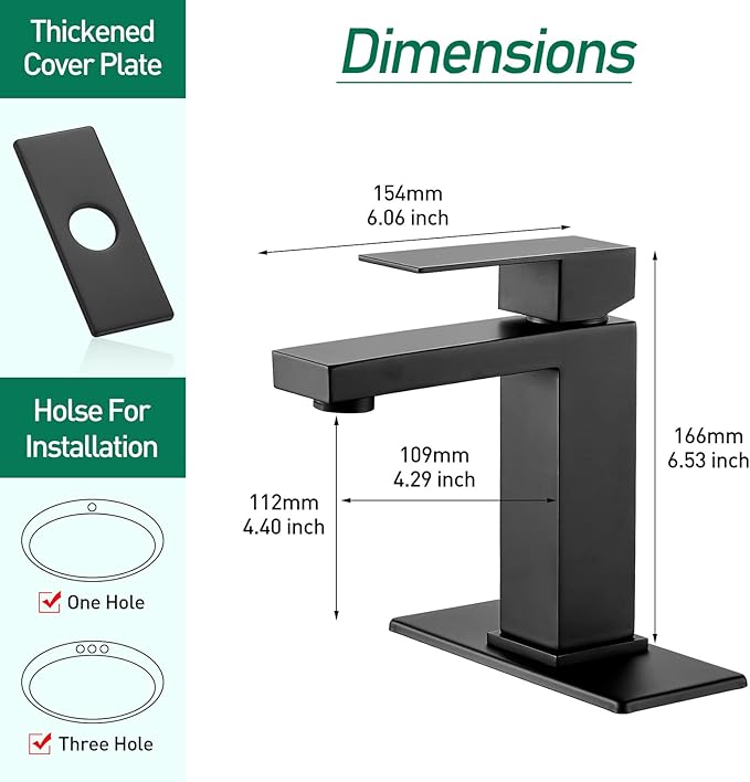 VOTON Bathroom Faucet Matte Black, Modern Single Handle Bathroom Faucets for 1 or 3 Hole Bathroom Sink Faucet Mixer Tap Washbasin Faucet with Deck, Pop-up Drain and Supply Hoses