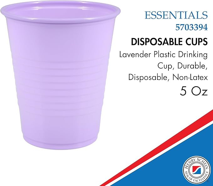 Essentials Healthcare Products Plastic Drinking Cups - Full Case of 1000 Cups - Lavender 5 oz Disoposable Cups for Cold Beverages, Parties, Office, or Medical Use - Durable & Convenient