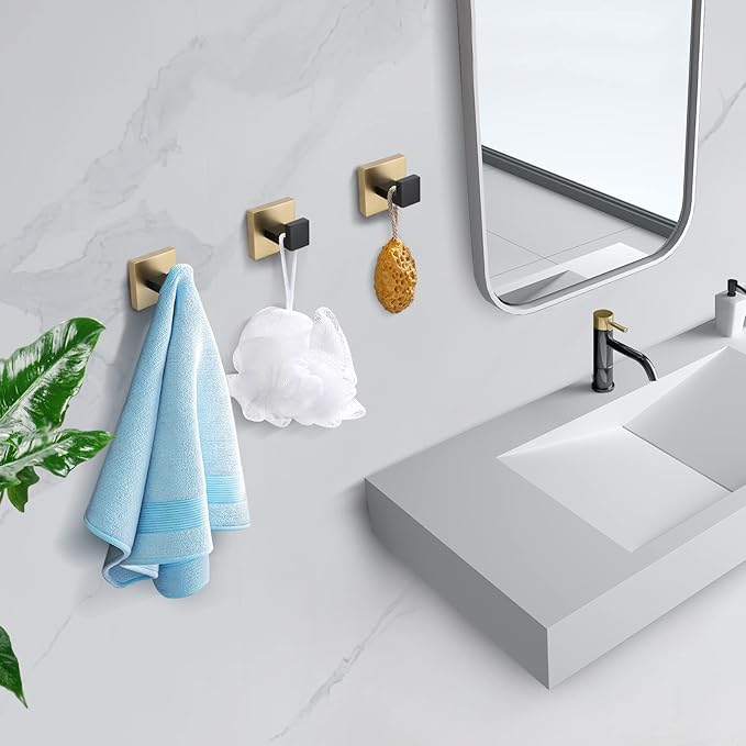 TQKAG Bathroom Towel Hook Coat Black and Gold Robe Clothes Bath Wall Hooks for Kitchen Garage,Stainless Steel Wall Mounted