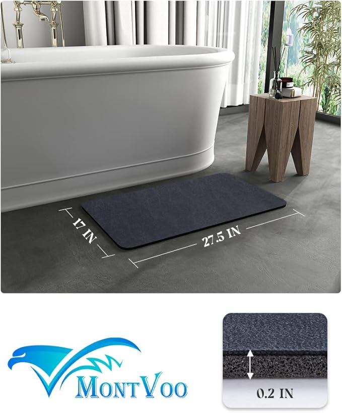 MontVoo -Bath Mat Rug-Rubber Backing Non Slip Quick Dry Absorbent Thin Bathroom Rugs Fit Under Door-Faux Suede Surface Bathroom Floor Mats-Shower Rug for in Front of Bathtub Shower Navy 17"x27.5"