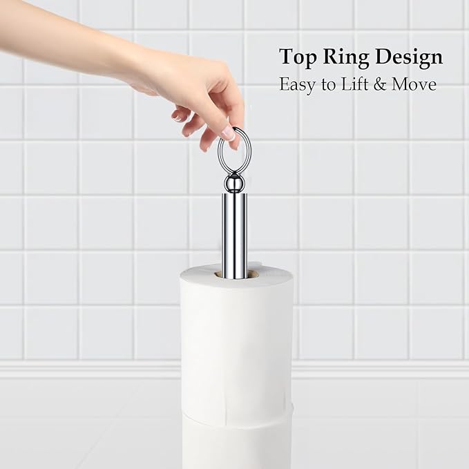 Heavy Weighted Toilet Paper Holder (with Reserve Function) Free Standing Toilet Paper Storage，Spare Toilet Paper Roll Holder Storage Stand for Bathroom Total Height 22.5" ，Chrome