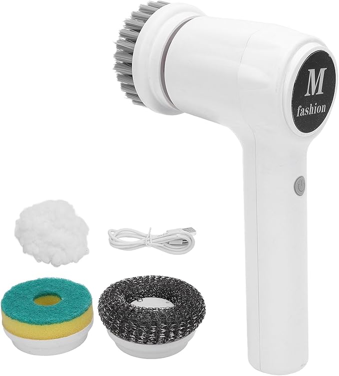 Electric Spin Scrubber - 2 Speed Modes, 4 Replaceable Brush Heads, IPX7 Cordless Brush for Kitchen & Bathroom