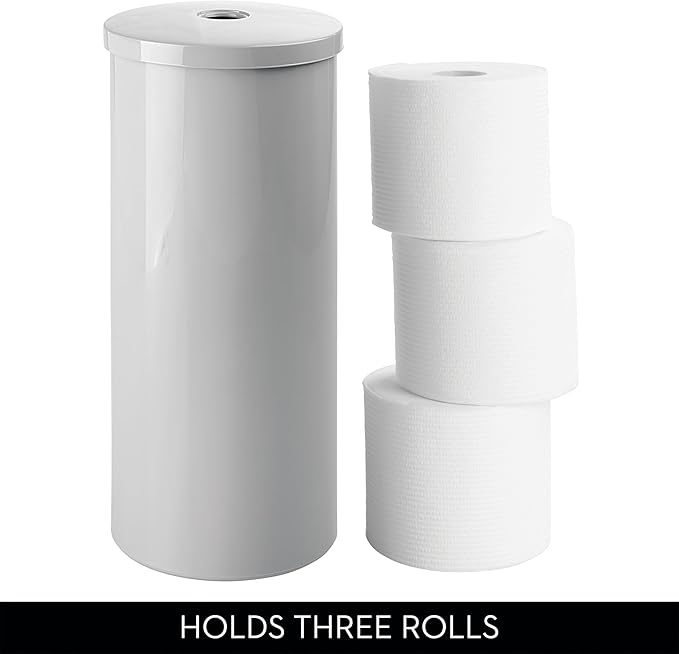 iDesign Freestanding Toilet Paper Canister with Lid for 3 Extra Rolls, Gray, Made in USA