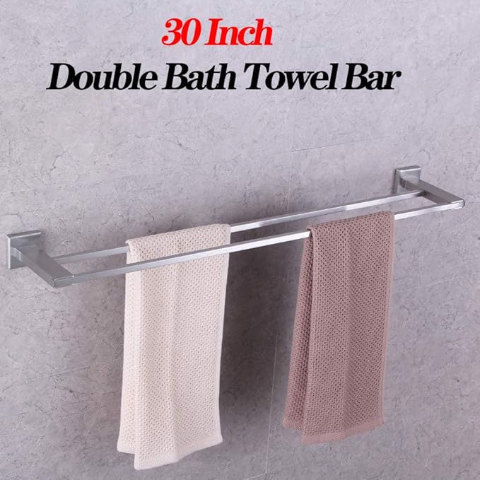 GERZWY SUS 304 Stainless Steel 30-Inch Bath Towel Bar Modern Style Bathroom Double Towel Bar Wall Mount Brushed Finish JG1902C75-LS