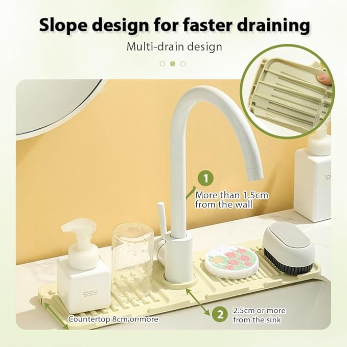 Drowning Pads for Kitchen Faucet,Upgrade Kitchen Sink Splash Guard Silicone Draining Mat for Kitchen Sink Splash Guard,Fast Drying Stone Sink Tray Sink Protectors Sink Faucet Mat (Green,2PC)