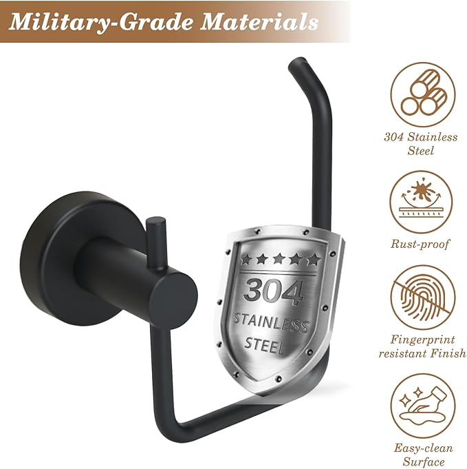 Black Toilet Paper Holder Wall Mounted Tissue Roll Holder Stainless Steel Paper Towel Holder for Bathroom, Kitchen, RV, Laundry Room