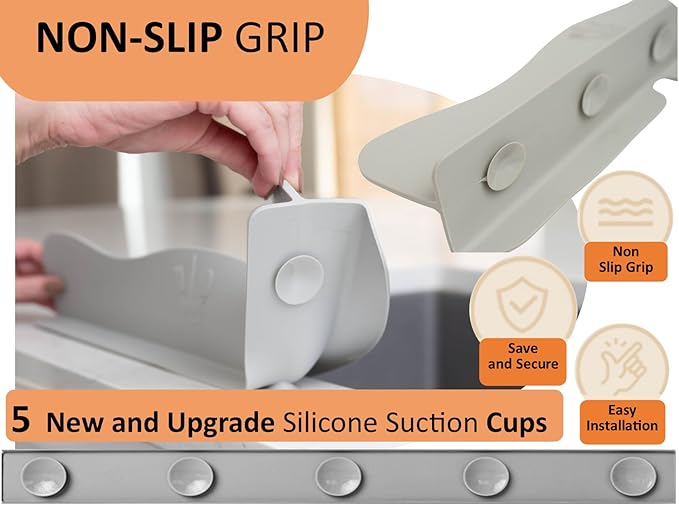 Silicone Sink Splash Guard with Sponge Holder -19.5" x 4.5" x 2.5", Sink Silicone Splash Guard - Strong Suction - Sink Edge Protectors for Kitchen Sink - Farmhouse Kitchen Sink Splash Guard - Gray