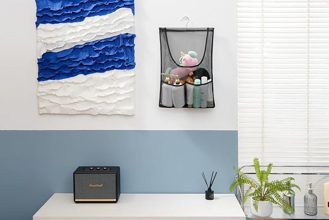 Jelier Hanging Bath Toy Storage Organizer,Mesh Shower Caddy with Hanger,Toy Storage Net Bag for Kids Bathroom Decor Bedroom (black)