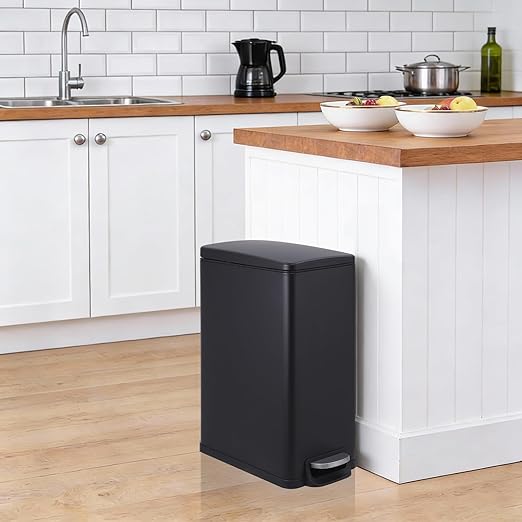 Garvee 12 Gal and 2.6 Gal Stainless Steel Trash Can Combo Set, Slim Garbage Can for Kitchen and Bathroom, Metal Trash Bin with Removable Inner Bucket & Step On Foot Pedal, Black