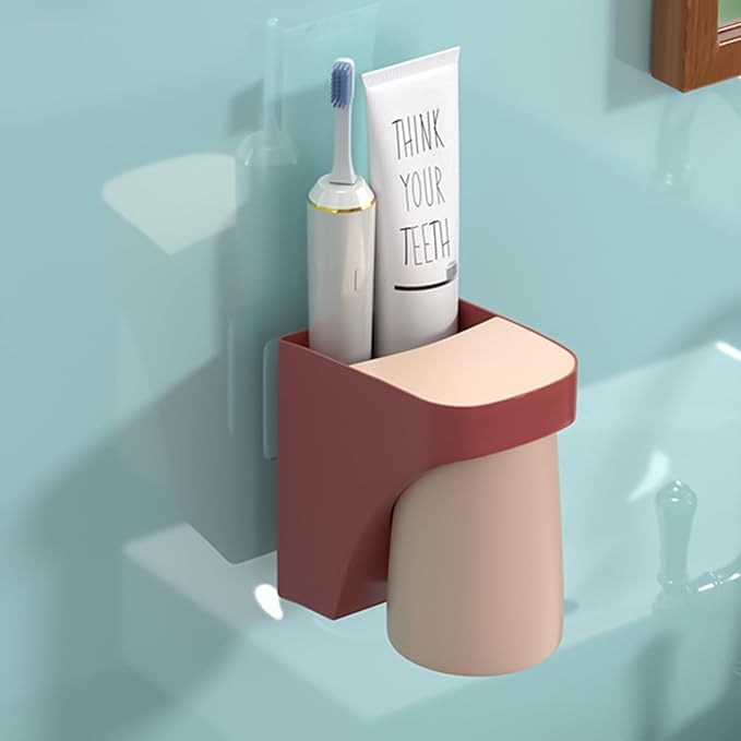 2 in 1 Magnetic Cup Toothbrush Holder for Bathroom,Wall Mounted Drill-Free Electric Toothbrushes Storage Organizer Space Saving, for Waterpik Oral-B, Family Father Mother and Son/Daughter (Rosepink)
