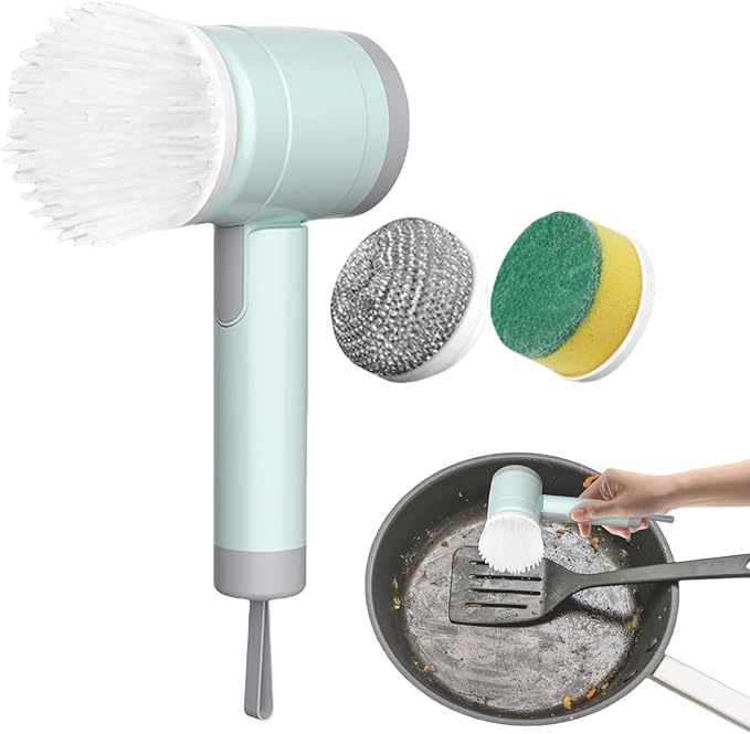 Electric Cleaning Brush - Electric Toilet Brush | Electric Cleaning Brush with Replaceable Brush Heads, Bath Mop Set, Foldable and Rechargeable Cleaning Tool