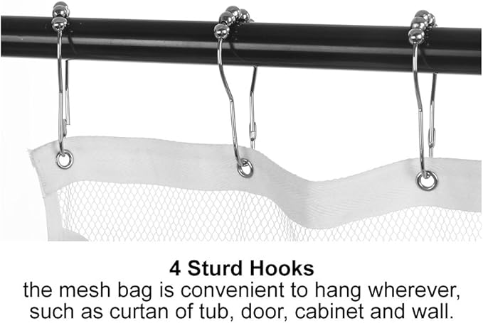 Bsagve 2 Pack Mesh Hanging Caddy Organizer with 6 Pockets, Shower Curtain Rod Liner Hanging Storage Pockets Bathroom Hanger, Bath Toy Holder