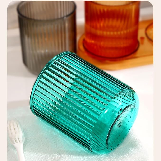 Bathroom Tumbler 2 Pieces ，Unbreakable Toothbrush Cup，Dishwasher Safe Drinking Cup (Green & Green)