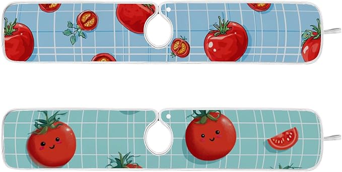 Sink Faucet Absorbing Mat Kitchen Sink Splash Guard Splash Faucet Drip Catcher for Bar RV Bathroom 2PCS 14.9x5.5in Green Grid Cute Tomato