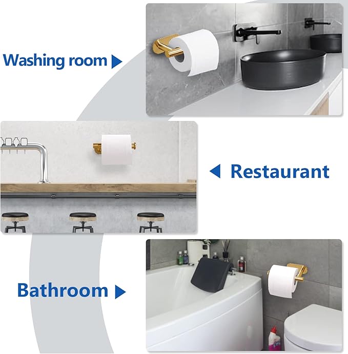 Bathroom Toilet Paper Holder,Self-Adhesive Toilet Paper Holder Roller Holder Stand Wall Mount Rustproof SUS304 Stainless Steel no Drilling Stick on Tissue Holder(1Pack,Brushed Gold)