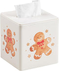 PU Leather Tissue Box Cover Square Tissue Box Holder with Magnetic Closure, Decorative Tissue Holder for Bathroom Bedroom Office (Gingerbread Man)