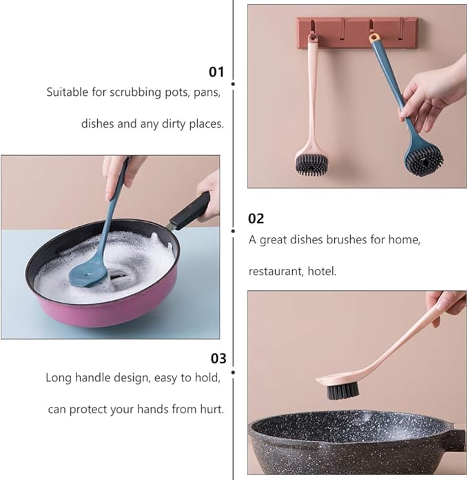 Hemoton 3Pcs Cleaning Brush Handle Kitchen Sponge Window Cleaner Kitchen Dish Cleaner Sink Brush Washing Dish Scrubber scrubbing abs tub Toilet