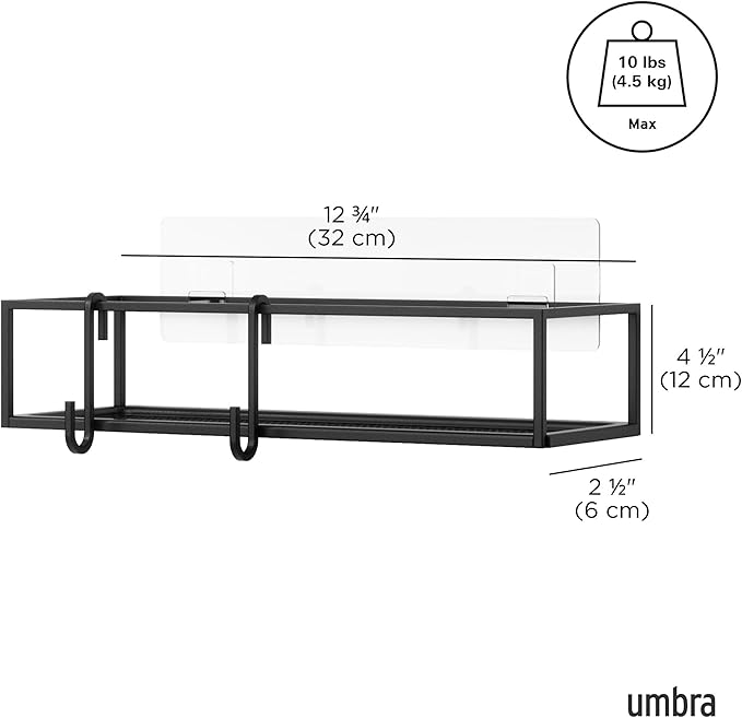 Umbra Cubiko Shower Shelf, Metal Floating Shelves with Adhesive Mounting Strips, 2-Pack, Black