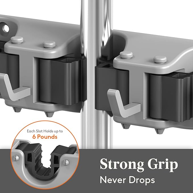 Lifewit Mop and Broom Holder Wall Mount, Anti-Slip Broom Hanger for Kitchen Organization, Heavy Duty Cleaning Supplies Organizer, Easy Install Tool Organizer for Closet, Garage, 2 Pack, Grey