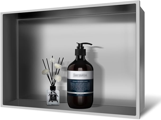 Shower Niche 18" X 12" Brushed Nickel, Stainless Steel Wall Niche Single Shelf Recessed Shower Shelf for Bathroom Storage, No Tile Needed Over Mount Installation