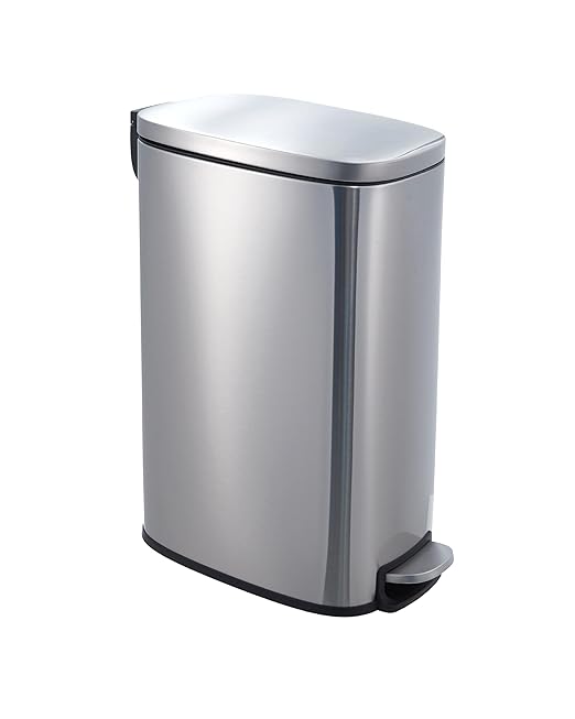 3.2 Gallon / 12 Liter Trash Can Stainless Steel Garbage Can with Removable Inner Bucket for Offices, Hands-Free Kitchen Step Trash Can for Kitchen & Bathroom, Silver