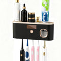 Toothbrush Sterilizer Holder Wall Mounted, USB Rechargeable Automatic Toothpaste Dispenser with 5 Brush Slots, Bathroom Organizer for Families (Black)
