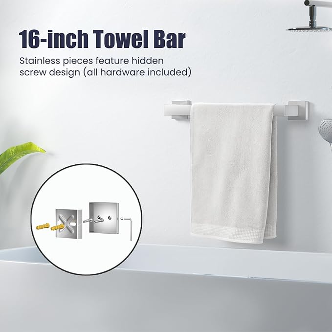 Bathroom Hardware Accessories Set: 5-Pieces Bath Towel Bar Set, Towel Racks for Bathroom Wall Mounted, SUS304 Stainless Steel, Brushed Nickel