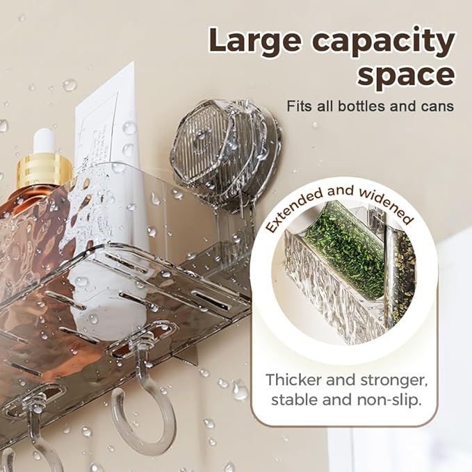 Corrugated Suction Cup Storage Holder, 2026 New Movable Shower Shelf Suction Cup,Shower Caddy Large Capacity Bathroom Organizer,No-Drill Wall-Mounted Storage Shelf (2PCS Gray)