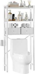 Housolution Over The Toilet Storage with 2 Drawers, 3 Tier Over Toilet Bathroom Organizer with Height Adjustable Shelves and Hooks, Space Saver Above Toilet for Bathroom/Restroom/Laundry, White