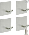 Self-Adhesive Coat Hooks, Stainless Steel Heavy Duty Wall Hooks, Towel Hooks for Hanging Robes, Shower, Coats and Hats in Bathrooms,Kitchens and Hotels(4 Pack, Silver)