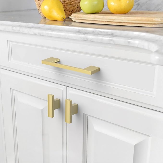 Amerdeco 10 Pack Brushed Gold Cabinet Pulls 3-3/4 Inch(96MM) Hole Centers Kitchen Cabinet Handles Cabinet Hardware Kitchen Handles for Cabinets Cupboard Handles Drawer Pulls ZH0060