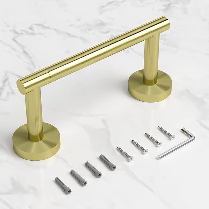 HITSLAM Gold Toilet Paper Holder Wall Mount, Double Post Pivoting Toilet Paper Roll Holder, SUS304 Stainless Steel Toilet Tissue Holder, Modern Tissue Holder for Bathroom, Kitchen, Washroom