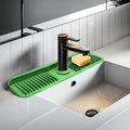 Green 24" Button Style Faucet Drip Catcher – Silicone Faucet Mat for Kitchen Sink, Leak-Proof Splash Guard with 6° Slope | Behind Faucet Draining Mat Easy Gadgets for Bathroom Kitchen Countertops