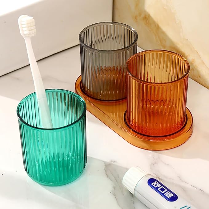 Bathroom Tumbler 2 Pieces ，Unbreakable Toothbrush Cup，Dishwasher Safe Drinking Cup (Gray & Gray)