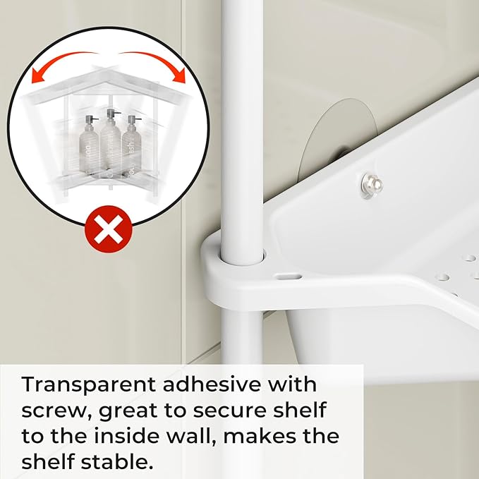 ODesign 2 Tier Floor Standing Corner Shower Caddy Organizer Plastic Metal Splicing Shelf Storage Rack for Bathroom White - Rustproof