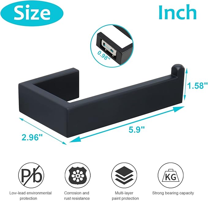 TocTen Toilet Paper Holder-Bathroom Tissue Holder Fit Big Roll Paper, Toilet Paper Roll Holder Wall Mounted Made of Thicken 304 Stainless Steel, Suitable for Bathroom, Kitchen, Office (5.9 in, Black)