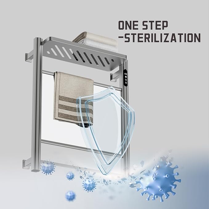 Electric Heated Towel Rack, Wall Mounted Glass Towel Warmer for Bathroom, Fast Heating Grey Towel Dryer, Energy Saving Home Spa Heater with Overheat Protection 130W