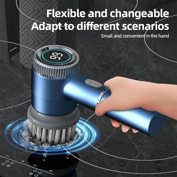 Decdeal Electric Cleaning Brush Set, Cordless Electric Spin Scrubber Waterproof 3 Speeds Digital Display Handheld Scrubber with 5 Brush Heads Ideal