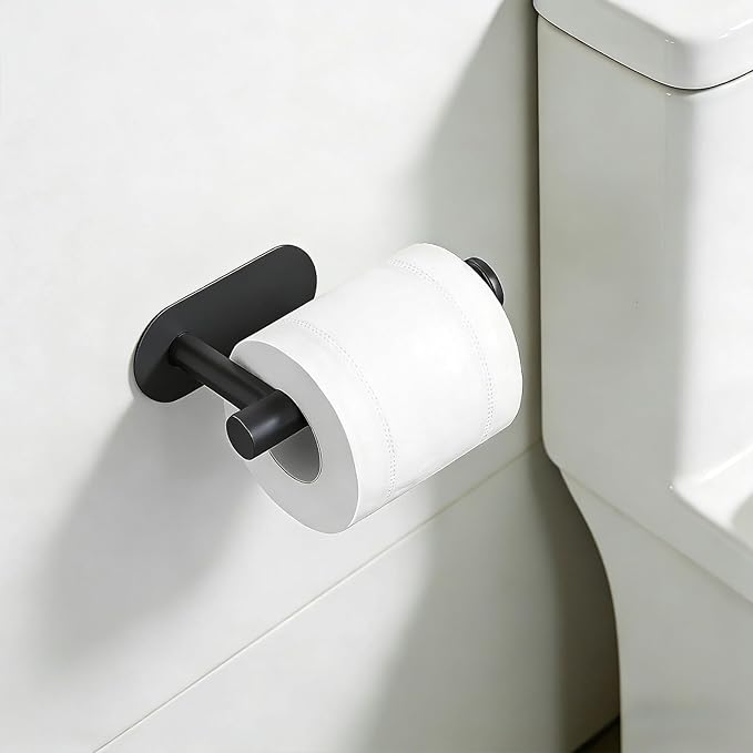 2 Packs Toilet Paper Holder No-Drill Self-Adhesive Towel Rack Stainless Steel Waterproof Rustproof Roll Paper Holder for Bathroom Washroom RVs (Black)