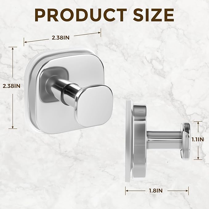 Suction Cup Hooks for Shower, No-Drill Towel Hooks for Bathrooms, Kitchen, Glass Door, Mirror, Tile, Shower Suction Hooks for Hanging Towels, Robe, Loofah, Christmas Wreath (Chrome, 2 Pack)